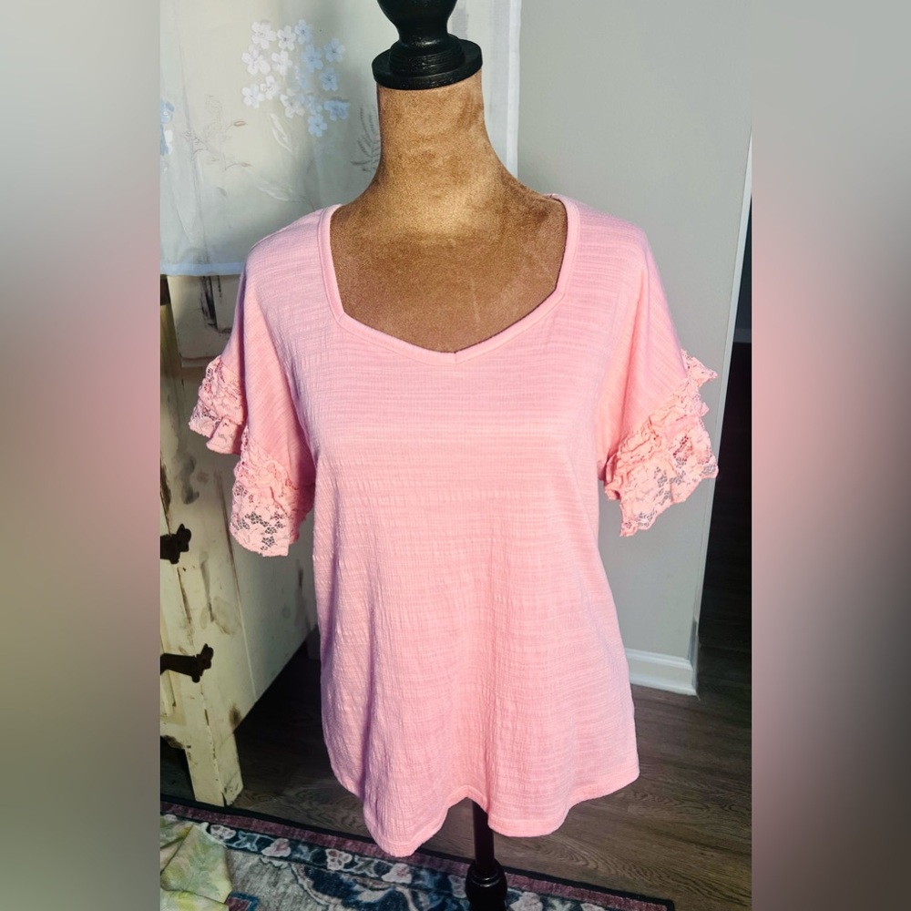 Dolman Short Sleeve Lace Cuff Blouse Pink Women's size - Picture 6 of 6